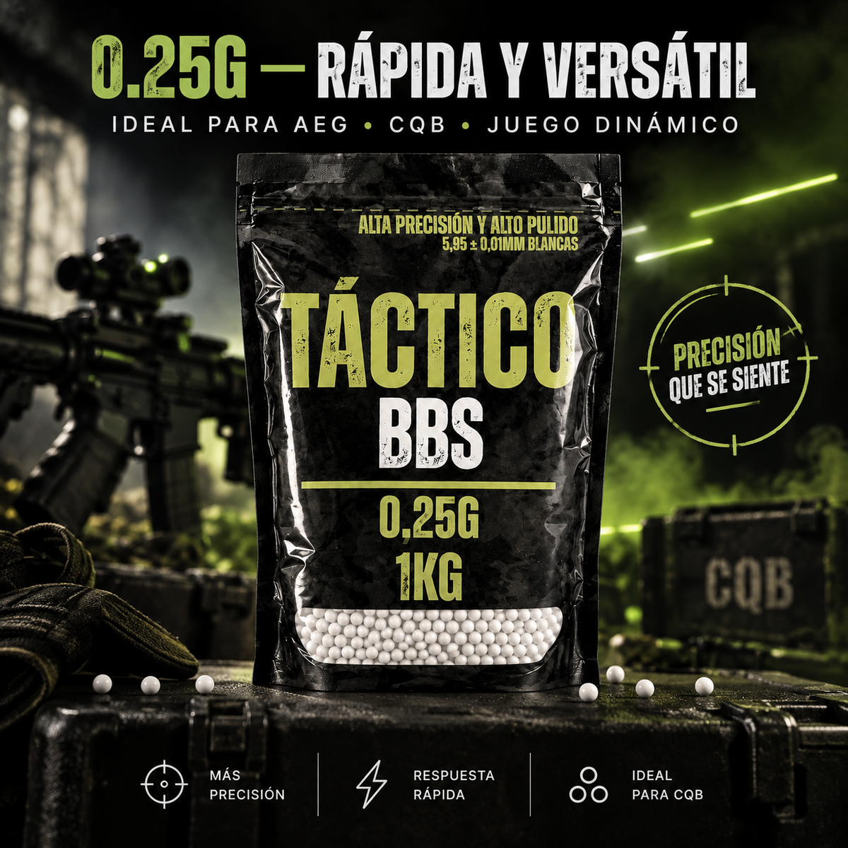 Balines Airsoft 0.25g 1KG — Alta Precisión — Táctico BBS