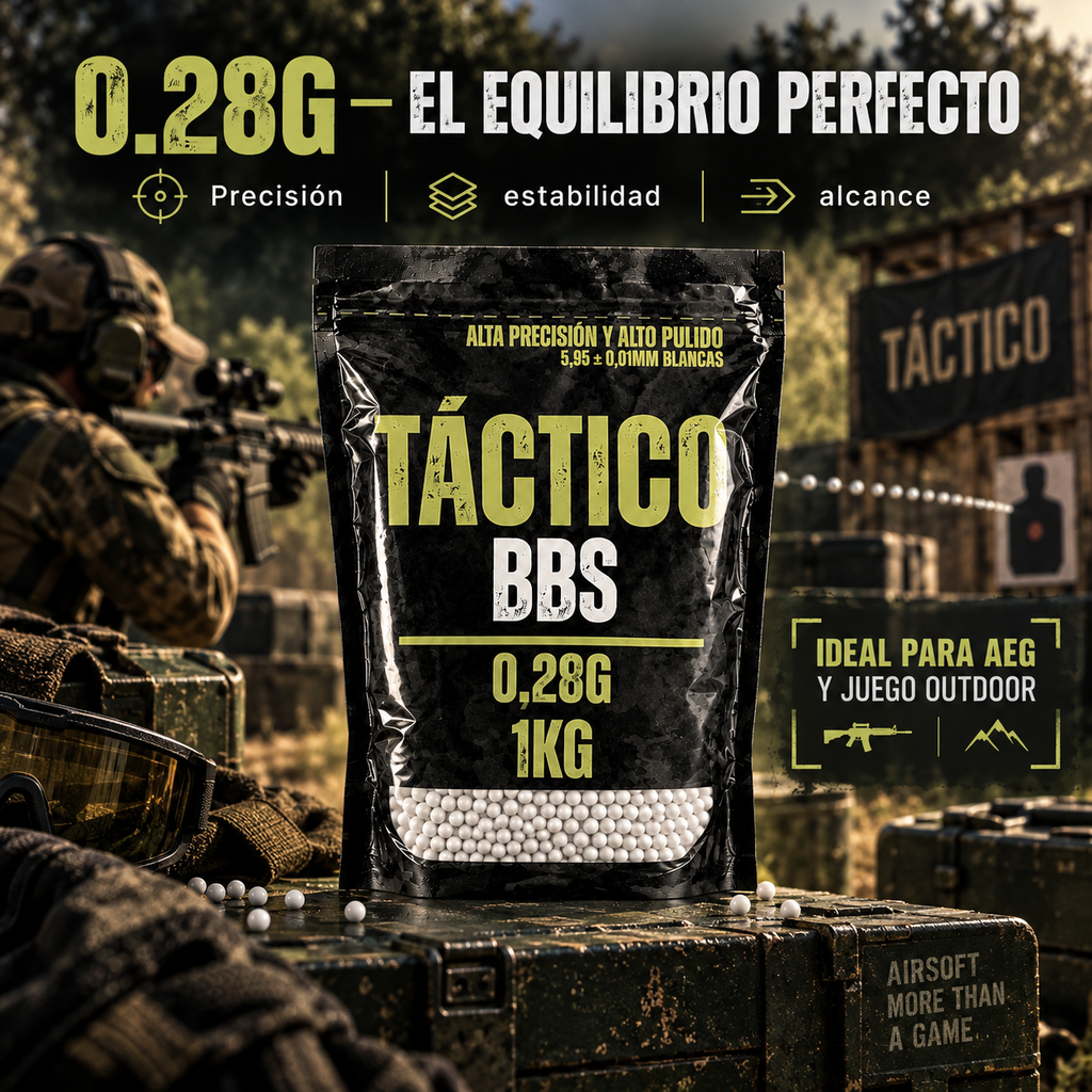 Balines Airsoft 0.28g 1KG — Alta Precisión — Táctico BBS