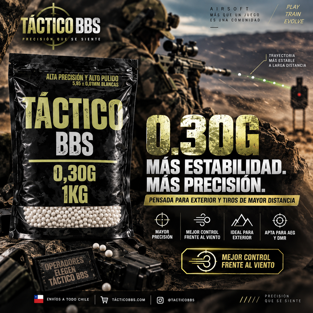 Balines Airsoft 0.30g 1KG — Alta Precisión — Táctico BBS